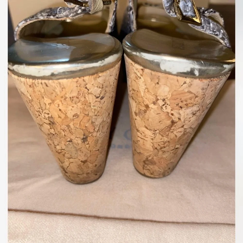 Jimmy Choo Snakeskin Peep Toe Wedges